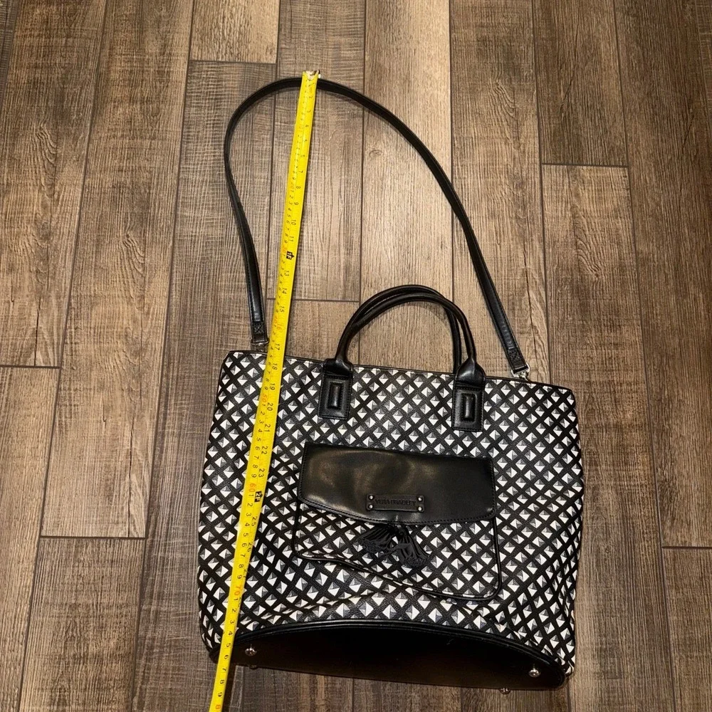 Vera Bradley Black White Geometric Diamond Tote Bag Crossbody Satchel Tassel